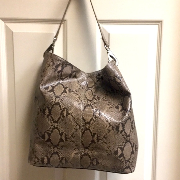 Handbags - Taupe Snake Print Shoulder Bag